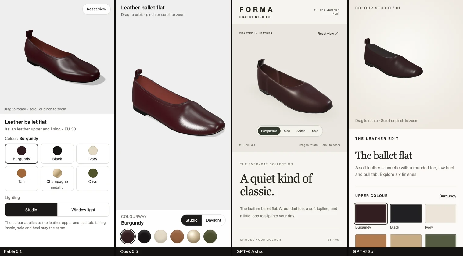 The four configurators at phone width