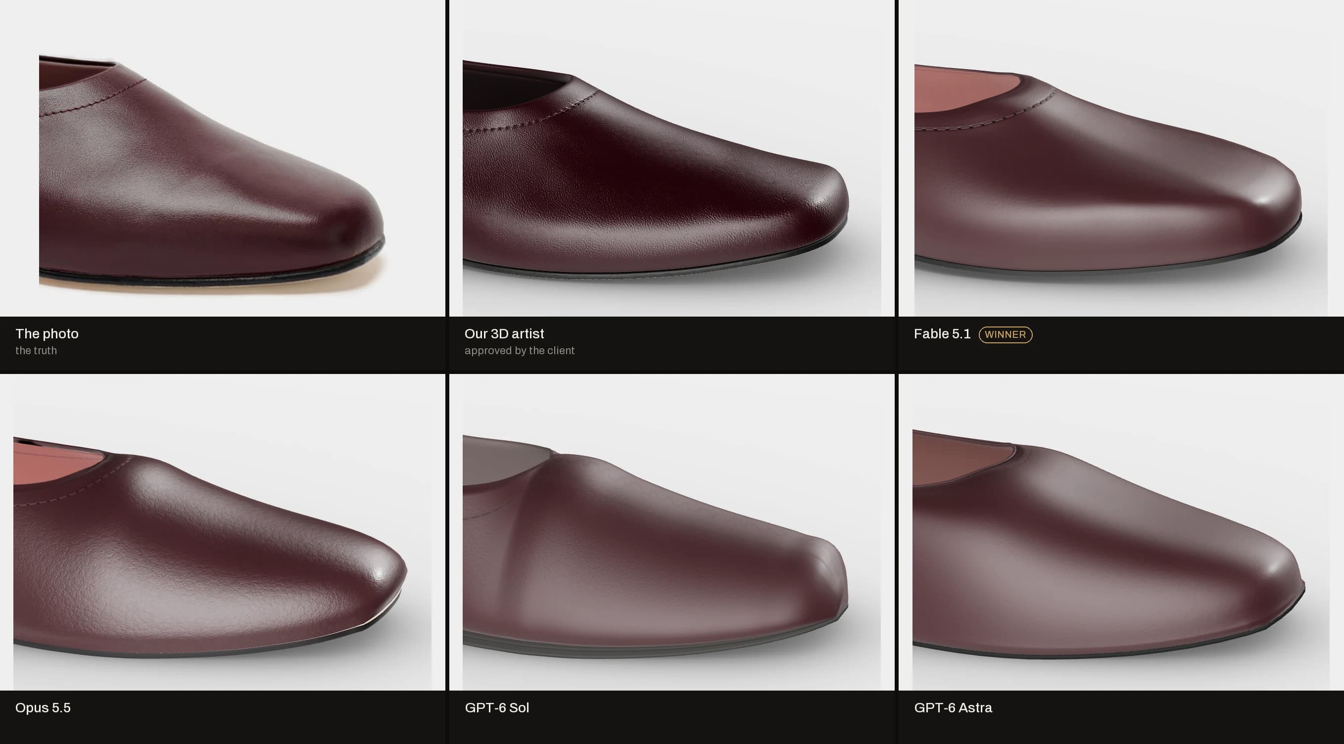 Close-up of the toe: the photo, our model and the four AI models