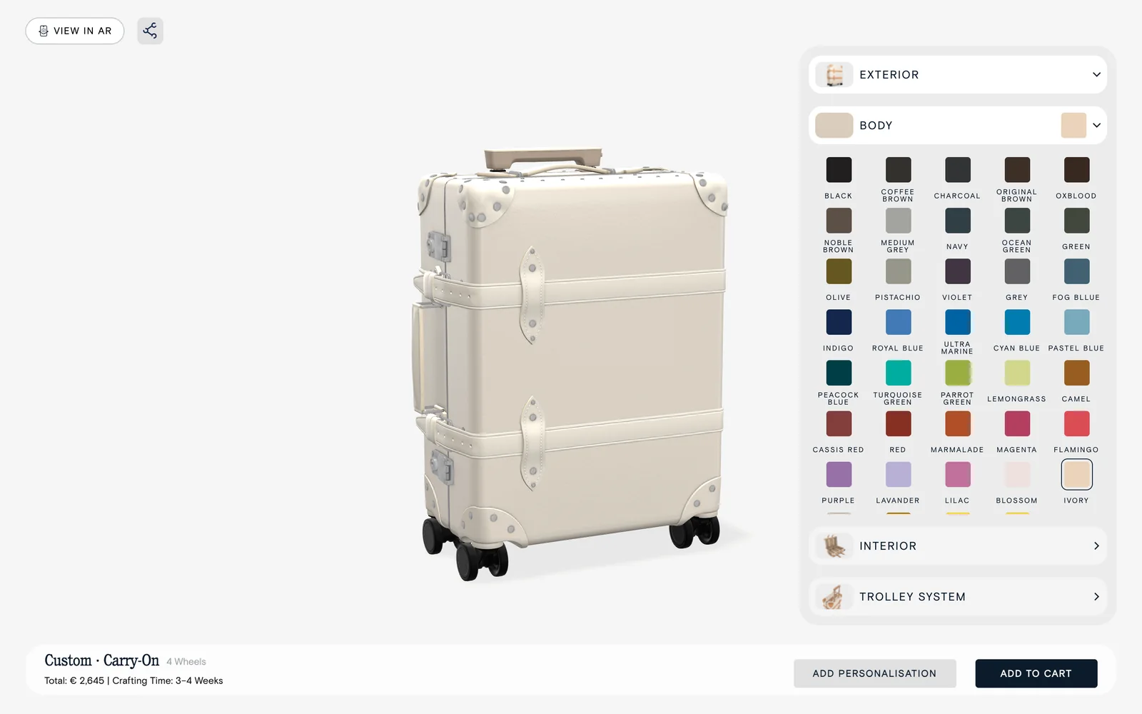 The 35 shell colours in the configurator