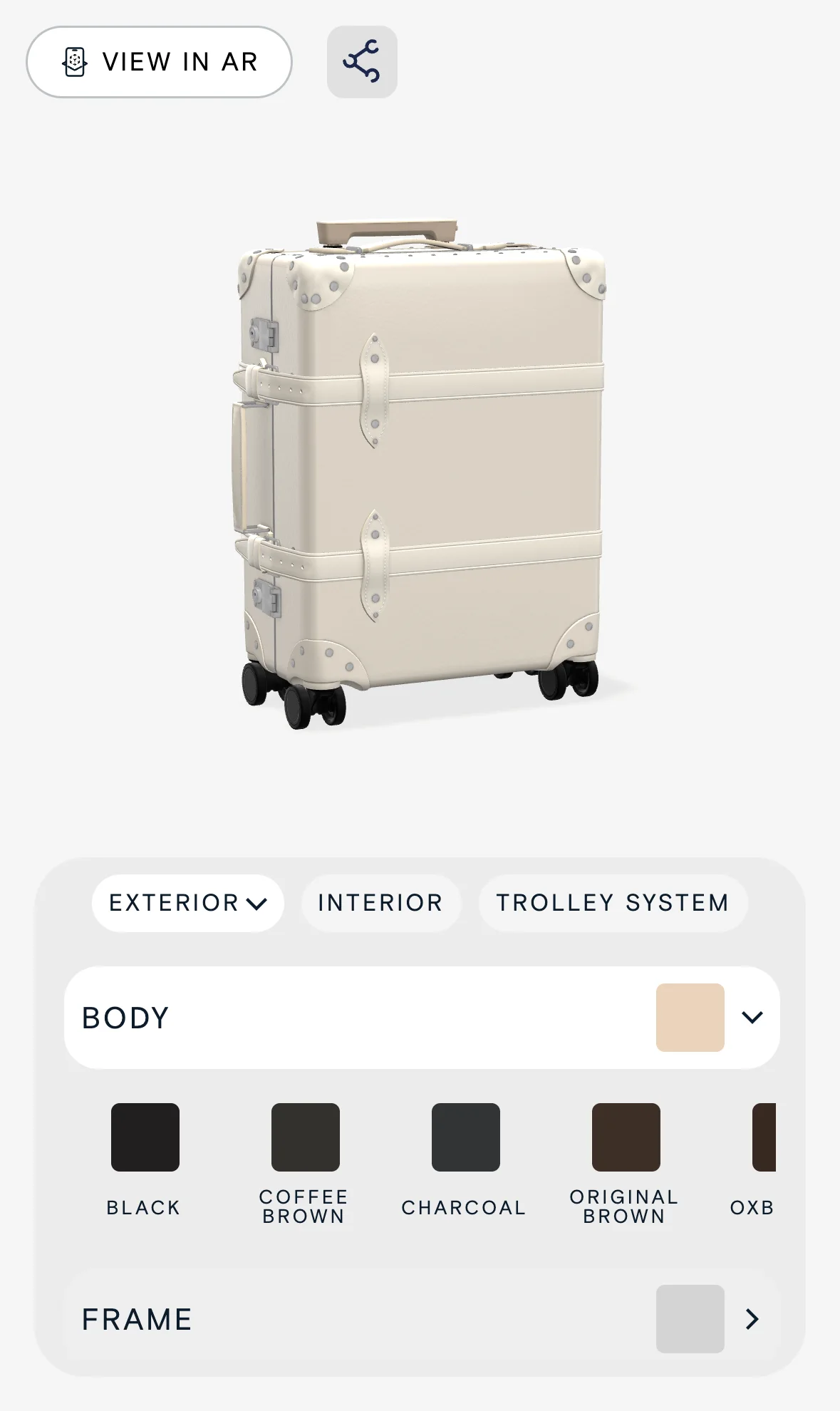 The configurator on a phone, navy shell