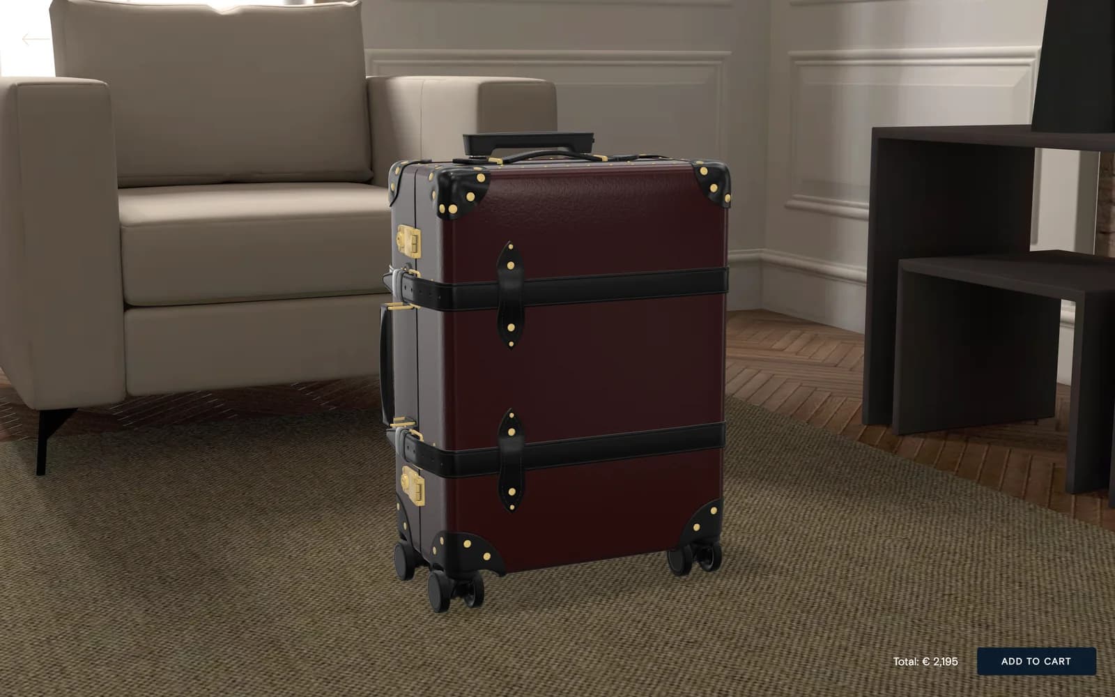 The case placed in a furnished room