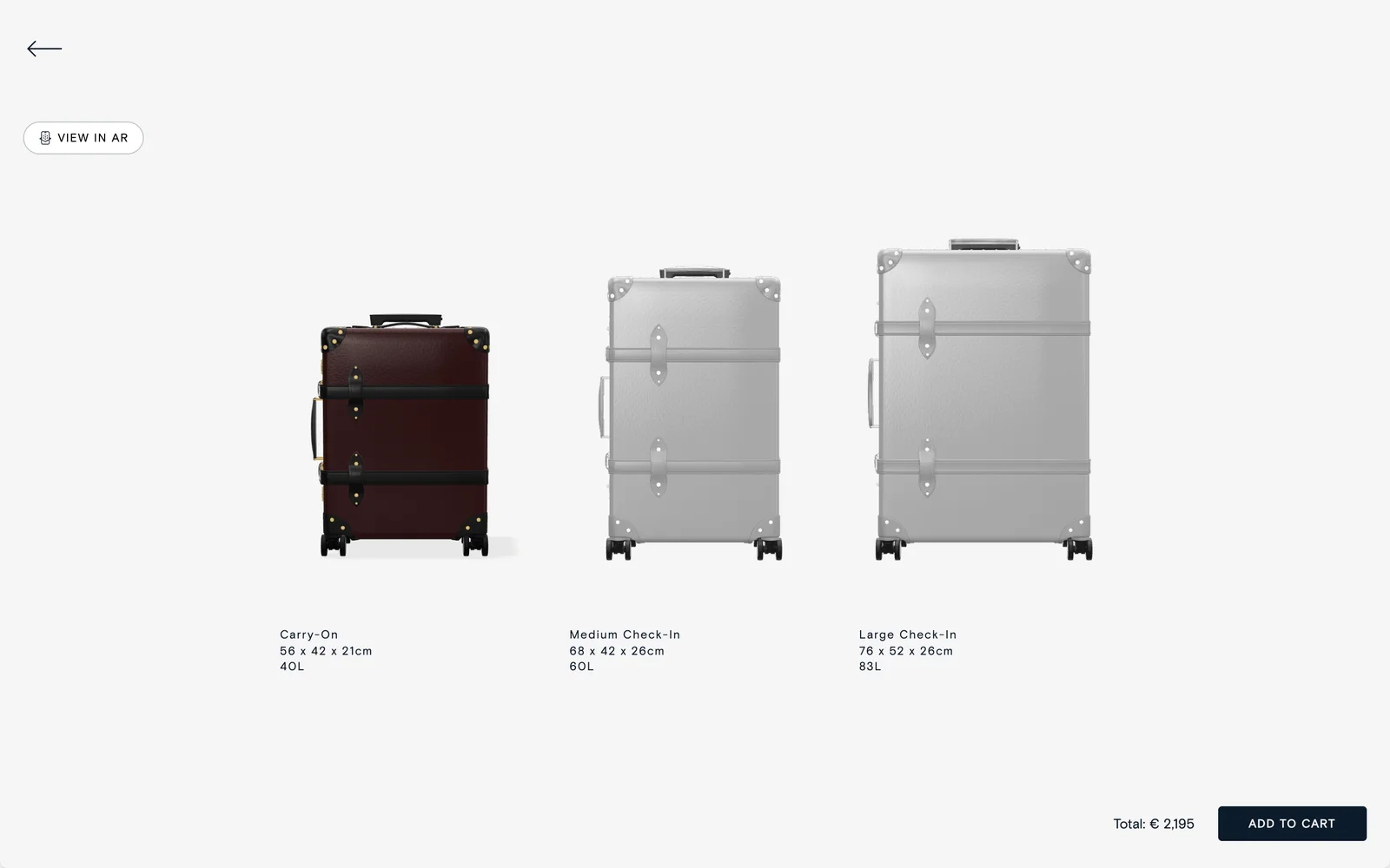 Carry-on, medium and large check-in side by side