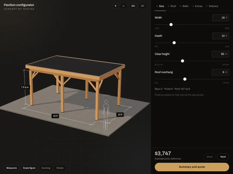 Canopy 01: Made-to-measure canopy with live price and parts list