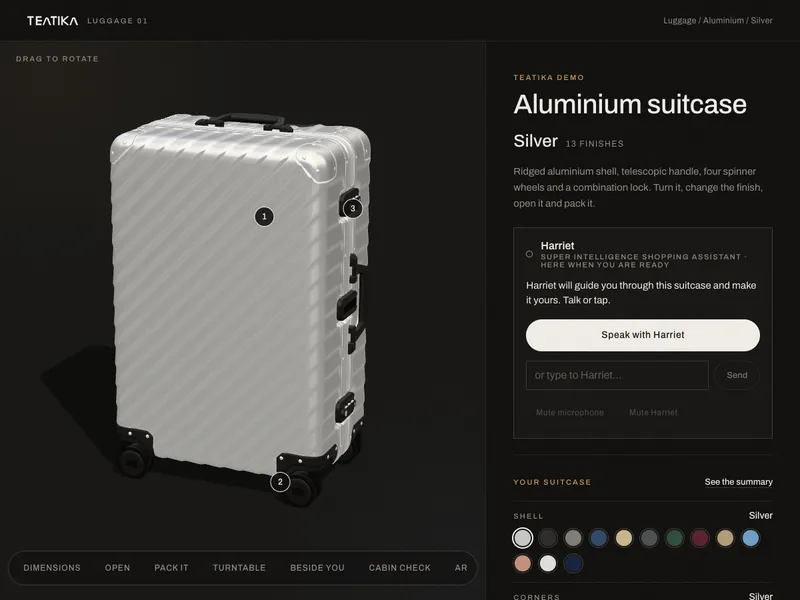 Luggage 01: Aluminium suitcase that opens, packs and turns